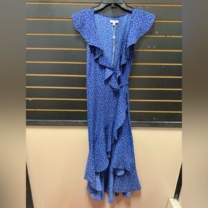 Max Studio Blue Ruffle Wrap Midi Dress XS